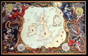 Una mappa che mostra i vari luoghi di azione tra le flotte inglesi e spagnole, con i luoghi dove diverse navi spagnole furono distrutte nel loro ritorno in Spagna, pubblicata nel 1739, da John Pine