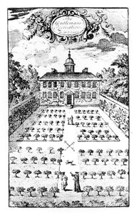 Giardino di una casa di campagna, da The Gentlemens Recreation, di John Lawrence, pubblicato 1716 da English School