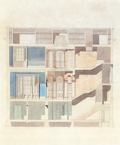 Sezione trasversale di un progetto per un interno di casa classica, c.1840