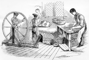 Una giornata alle fabbriche di porcellana reale, Worcester, 1843 da English School