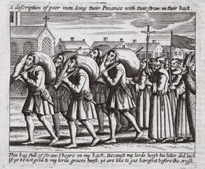 Una descrizione di poveri uomini che fanno penitenza con la paglia sulla schiena, illustrazione da Atti e Monumenti di John Foxe, nona edizione, pub. 1684 da English School