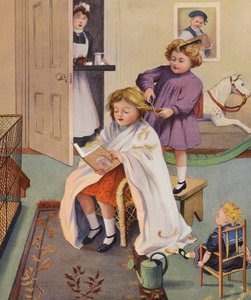 Un barbiere dispettoso (litografia a colori)