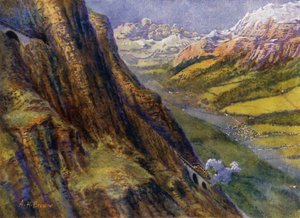 Una ferrovia di montagna in Svizzera (litografia) da English School