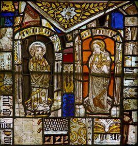 Un pannello nella finestra est che raffigura San Pietro e San Giovanni; sopra di loro c