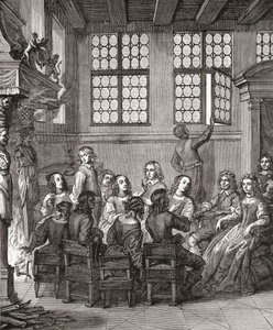 Una festa a casa del Duca di Newcastle, frontespizio di Natures Pictures di Margaret, Duchessa di Newcastle, 1656, da A Short History of the English People di J. R. Green, pubblicato nel 1893 da English School