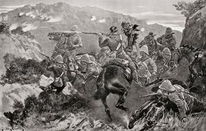 Un picchetto del 13° Ussari sorpreso vicino al fiume Tugela, Hussar Hill, Provincia di KwaZulu-Natal durante la seconda guerra boera, da 