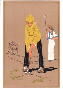 Una stampa di due golfisti in pose comiche e umoristiche, c.1920 da English School