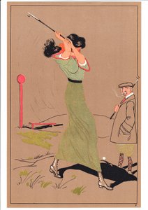 Stampa di due golfisti in pose comiche e umoristiche, c.1920 da English School