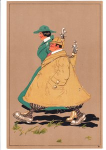 Stampa di due golfisti in pose comiche e umoristiche, c.1920 da English School
