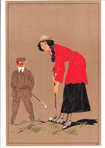 Stampa di due golfisti in pose comiche e umoristiche, c.1920 da English School