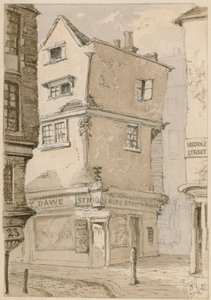 Un angolo di strada in Cloth Fair, Smithfield, Londra, 1881 da English School