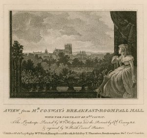 Una vista dalla sala colazioni del signor Cosway, Pall Mall, con il ritratto della signora Cosway