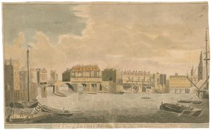 Una vista del vecchio London Bridge prima delle modifiche, come nel 1757 da English School