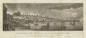 Veduta di parte di Londra come appariva durante il Grande Incendio del 1666 da English School
