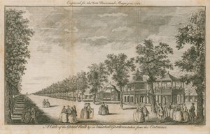 Veduta del Grand Walk nei Giardini di Vauxhall, Londra, presa dall