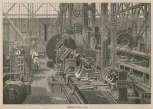 Visita alla fabbrica di motori marini Penn a Greenwich, Londra; Tornitura di un asse a manovella