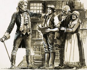 Un vicino ricco vede Samuel Johnson lavorare in una libreria