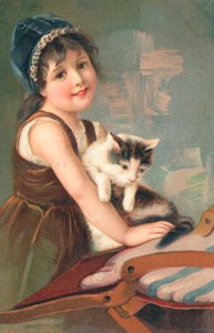 Una giovane ragazza che posa con un gatto da English School