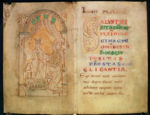 La regina Emma, moglie di Ethelred II e Cnut, riceve il libro dal suo autore; Capitale 