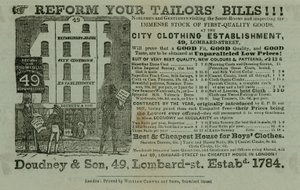 Pubblicità per Doudney & Son, City Clothing Establishment, 49 Lombard Street, Londra da English School