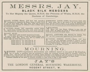Pubblicità per Messrs Jay, The London General Mourning Warehouse, Regent Street da English School