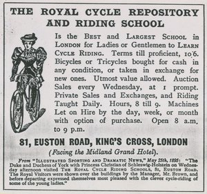 Pubblicità per il Royal Cycle Repository e la Scuola di Equitazione