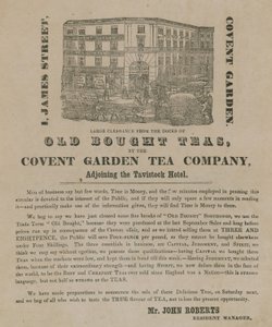 Pubblicità per tè vecchi acquistati dalla Covent Garden Tea Company da English School