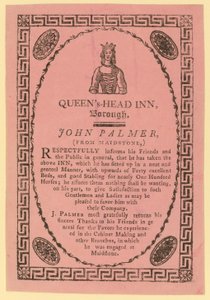 Pubblicità per il Queens Head Inn, Borough, Londra da English School