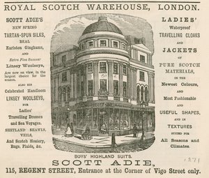Pubblicità per il Royal Scotch Warehouse, 115 Regent Street, Londra da English School