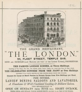 Pubblicità per il grande ristorante The London, 191 Fleet Street, Temple Bar