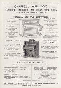 Pubblicità per le Sale Espositive di Pianoforti, Harmonium e Organi di Chappell e Co da English School