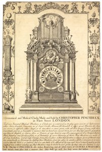 Pubblicità per gli orologi astronomici e musicali di Christopher Pinchbeck da English School