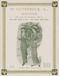 Pubblicità per H Guterbock & Sons, sarti sportivi per signore e specialisti in abbigliamento da equitazione da English School