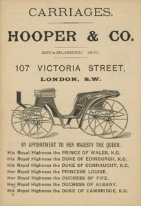 Pubblicità per le carrozze Hooper & Co