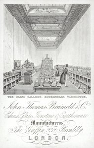 Pubblicità per John Thomas Brameld and Co, produttori di porcellane, vetro, ferro e terracotta, Londra da English School