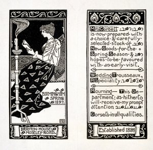 Pubblicità per Mrs Corbett a Drayton House, Birmingham, 1897 da English School