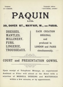 Pubblicità per Paquin, sartoria da English School