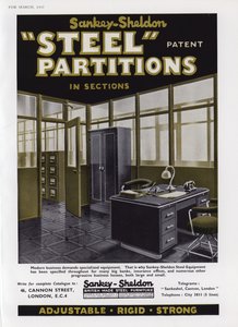 Pubblicità per le partizioni in acciaio Sankey-Sheldon, 1937