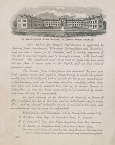 Pubblicità per le case di beneficenza di St Marylebone da English School