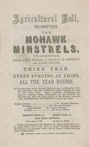 Pubblicità per i Mohawk Minstrels alla Sala dell