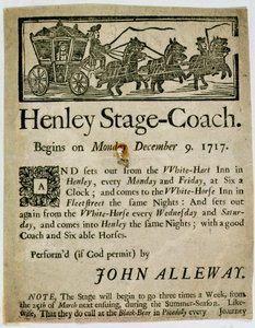 Pubblicità per la Carrozza di Henley, 1717 da English School