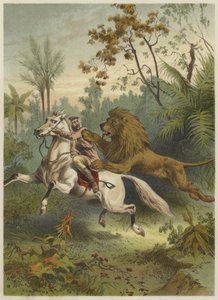 Viaggiatore africano attaccato da un leone da English School