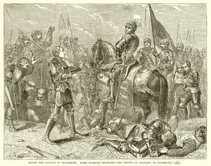 Dopo la battaglia di Bosworth. Lord Stanley porta la corona di Riccardo a Richmond, 1483 da English School
