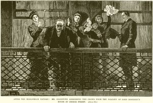 Dopo la vittoria del Midlothian: il signor Gladstone che si rivolge alla folla dal balcone della casa di Lord Rosebery in George Street