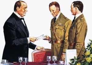 Alcock e Brown ricevono un premio da Winston Churchill