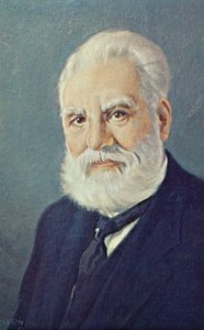 Alexander Graham Bell (1847-1922), scienziato e inventore scozzese (litografia a colori)