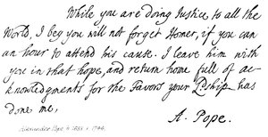 Alessandro Pope (1688-1744), lettera al Conte Halifax, 1714 da English School