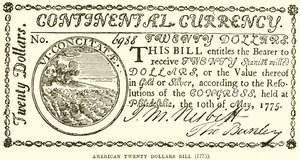 Biglietto americano da venti dollari (1775) da English School