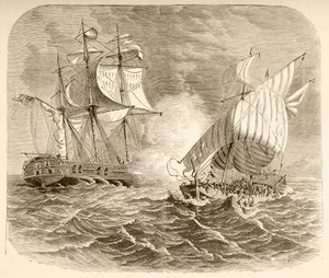 Una Nave della Marina Americana cattura una Nave Pirata Algerina al largo della Costa dei Barbari durante la Prima Guerra Barbaresca da English School