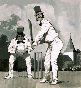 Un primo giocatore di cricket vittoriano da English School